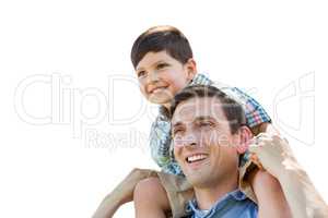 Father and Son Playing Piggyback Isolated on a White Background.