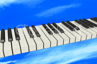 Levitating piano keys, 3D illustration