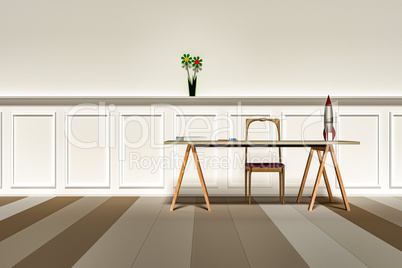 Interior with writing board, 3d illustration