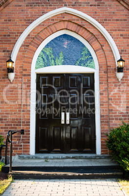 Entrance door with stained glass