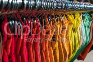 Male Mens Shirts on Hangers in Thrift Shop or Wardrobe Closet Ra