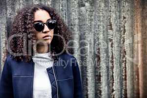 Sad Mixed Race African American Teenager Woman In Sunglasses