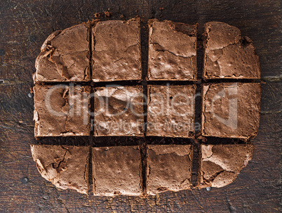 baked  chocolate brownie pie is cut into squares