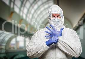 Man With Intense Expression Wearing HAZMAT Protective Clothing I