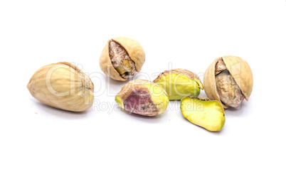 Salted pistachio isolated on white