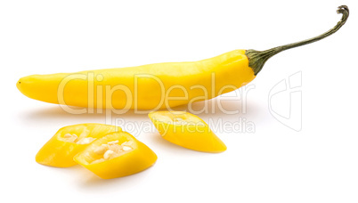 Fresh sliced chilli pepper isolated on white