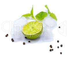 Fresh lime and melissa isolated on white