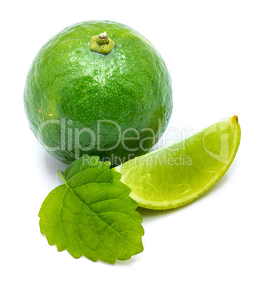 Fresh lime and melissa isolated on white