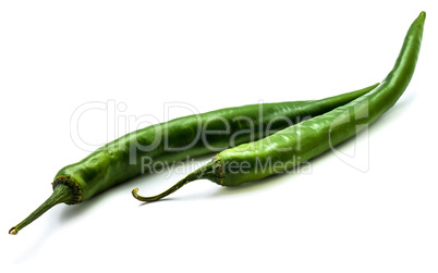 Green chilli pepper isolated on white