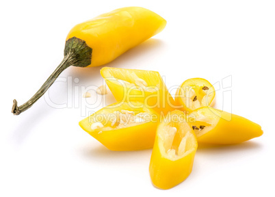 Fresh sliced chilli pepper isolated on white