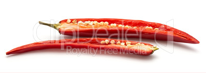 Fresh sliced chilli pepper isolated on white