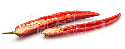 Fresh sliced chilli pepper isolated on white