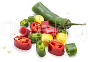 Fresh sliced chilli pepper isolated on white