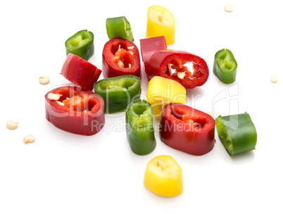 Fresh sliced chilli pepper isolated on white