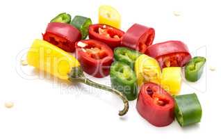 Fresh sliced chilli pepper isolated on white