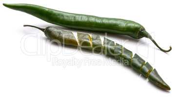 Fresh sliced chilli pepper isolated on white