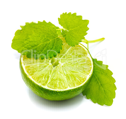 Fresh lime and melissa isolated on white