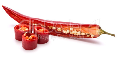 Fresh sliced chilli pepper isolated on white