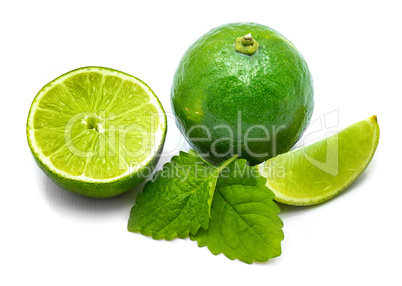 Fresh lime and melissa isolated on white