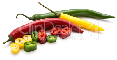 Fresh sliced chilli pepper isolated on white