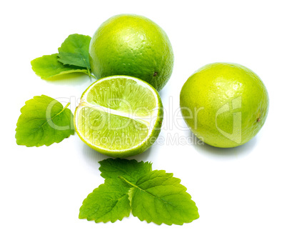 Fresh lime and melissa isolated on white