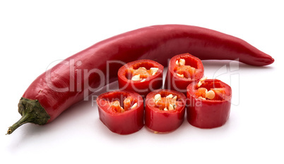 Fresh sliced chilli pepper isolated on white