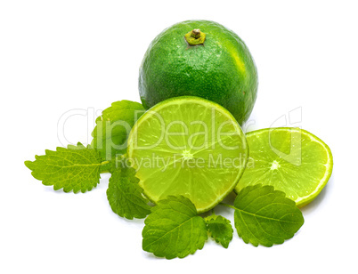 Fresh lime and melissa isolated on white