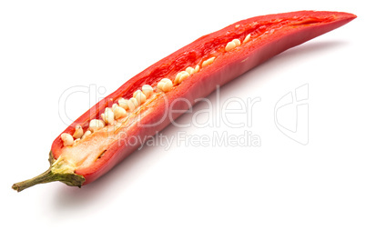 Fresh sliced chilli pepper isolated on white