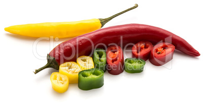 Fresh sliced chilli pepper isolated on white