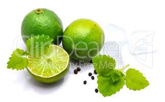 Fresh lime and melissa isolated on white