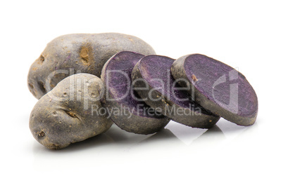 Fresh vitelotte potato isolated on white