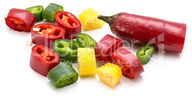 Fresh sliced chilli pepper isolated on white