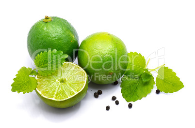 Fresh lime and melissa isolated on white