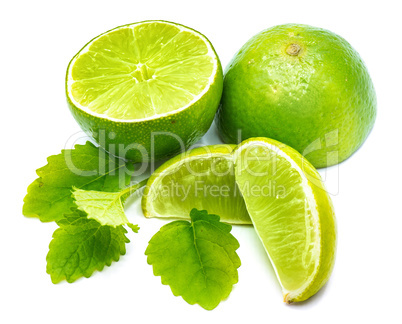 Fresh lime and melissa isolated on white Fresh lime and melissa isolated on white
