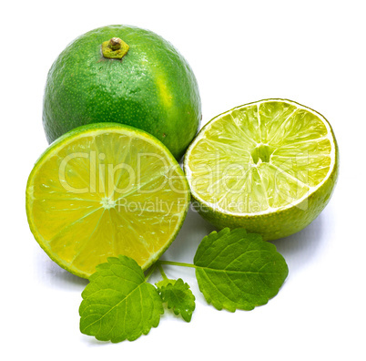 Fresh lime and melissa isolated on white