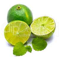 Fresh lime and melissa isolated on white