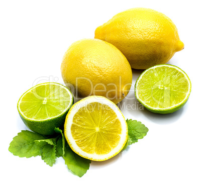 Fresh mixed citrus isolated on white