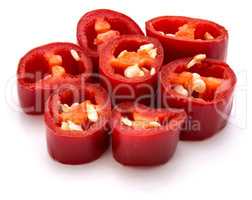 Fresh sliced chilli pepper isolated on white