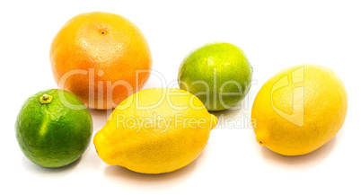 Fresh mixed citrus isolated on white