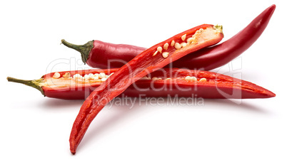 Fresh sliced chilli pepper isolated on white