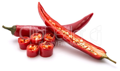 Fresh sliced chilli pepper isolated on white