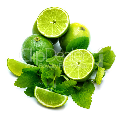 Fresh lime and melissa isolated on white