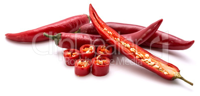 Fresh sliced chilli pepper isolated on white