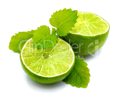 Fresh lime and melissa isolated on white