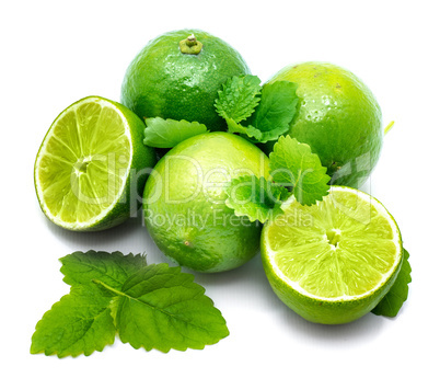 Fresh lime and melissa isolated on white