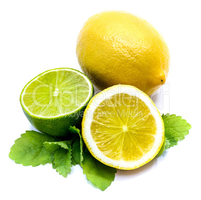 Fresh mixed citrus isolated on white