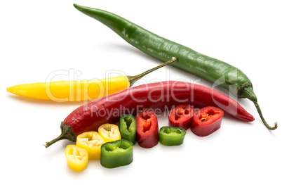 Fresh sliced chilli pepper isolated on white