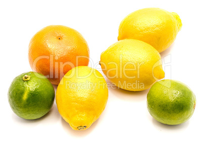 Fresh mixed citrus isolated on white