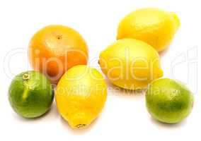 Fresh mixed citrus isolated on white