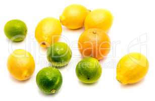 Fresh mixed citrus isolated on white